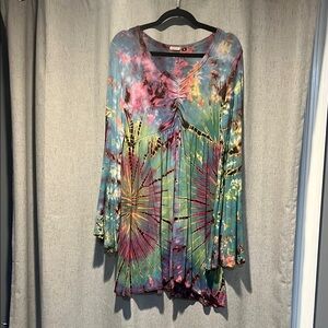 Tie-Dye Bell Sleeve Women's Dress
